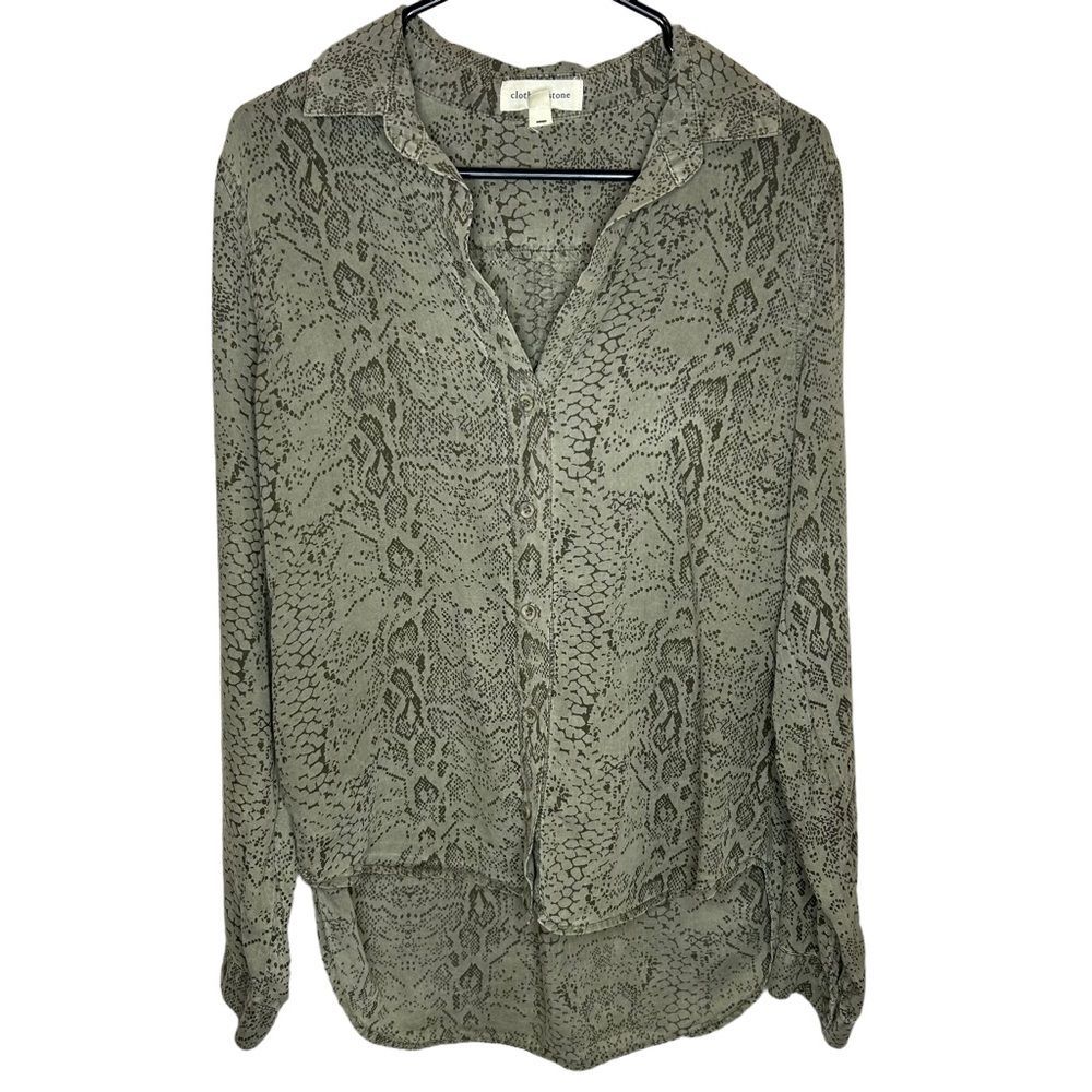 Cloth & Stone Reptile Print Button Blouse Top Olive S Animal Classic